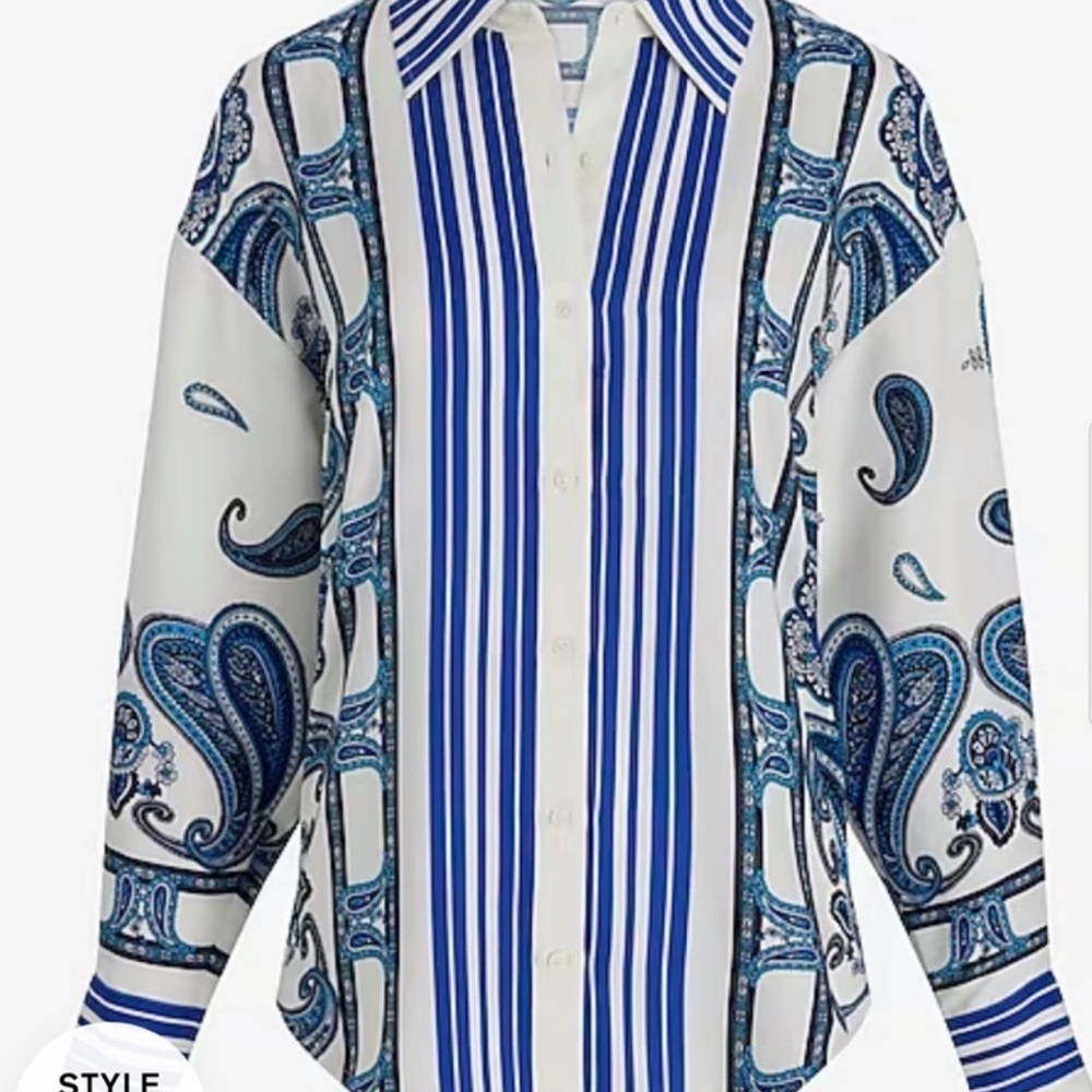 Express Blue and White Paisley Button Down Shirt - Picture 4 of 5